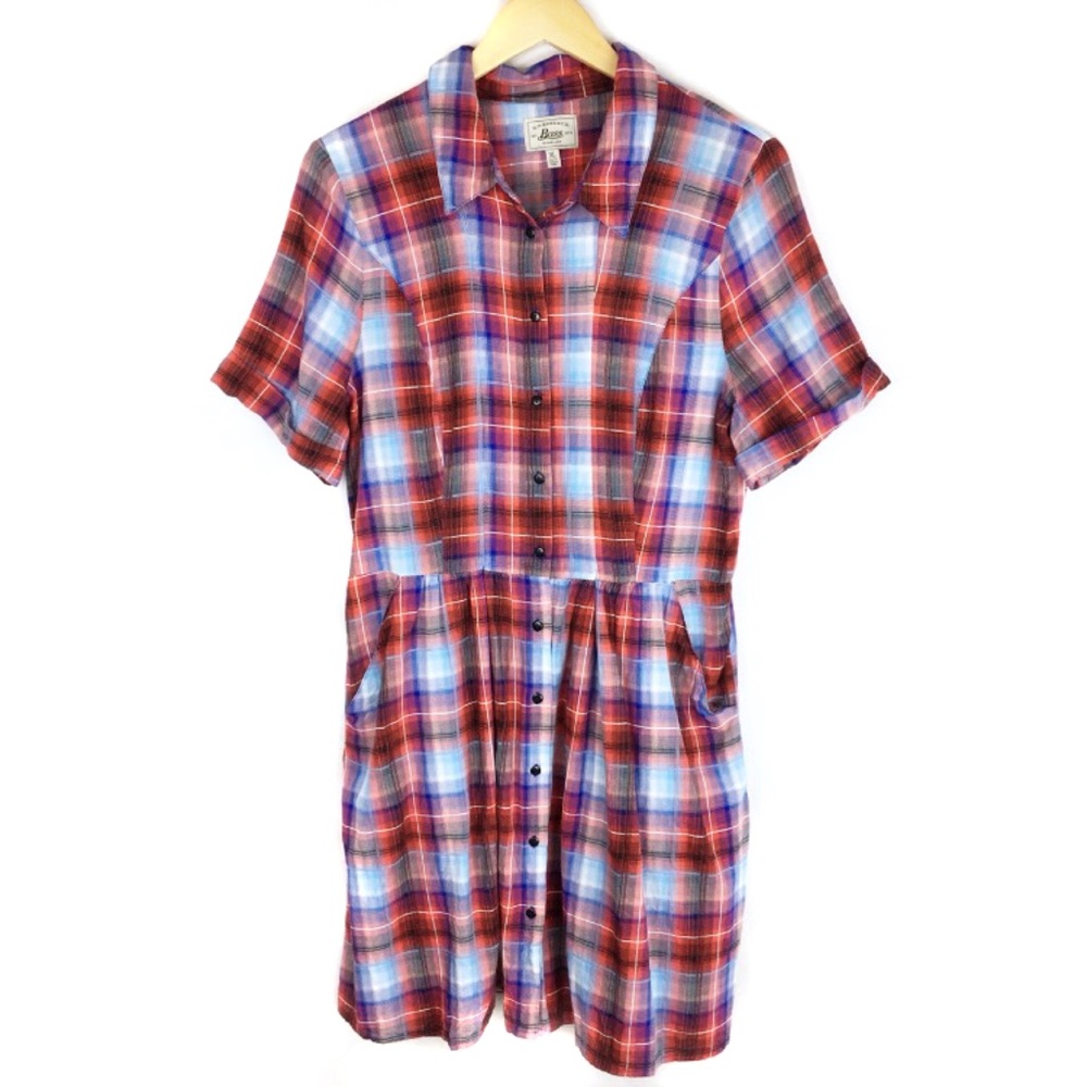 Bass | XL | Dress | Plaid | Short Sleeve